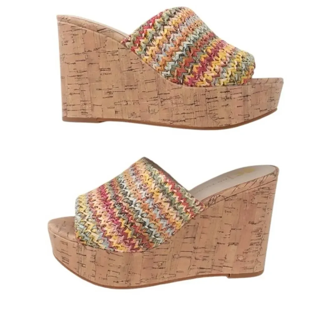 Perennial Multi Raffia Platform Wedge Sandals